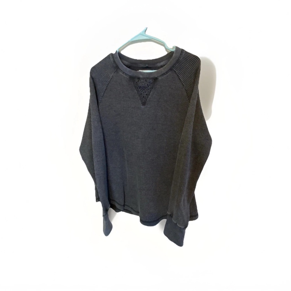 C&C California Women's Gray Waffle Knit Pullover Sweater Lace Accent Size L